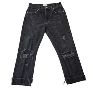 Agolde Cherie High Rise Straight Distressed Cuffed Jeans Washed Black Size 28
